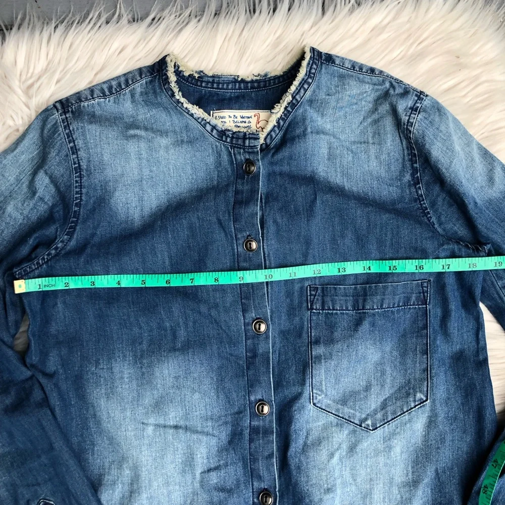 Free People Sandrine Rose Faded Denim Cotton Button Down Blue Shirt size S